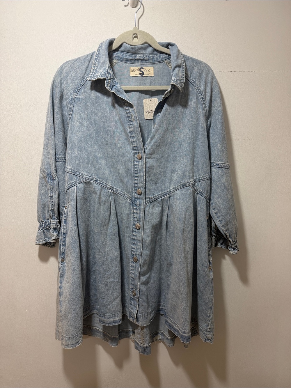 NWT WE THE FREE Hannah Denim Mini Dress Frayed SMALL Grunge 90s Cowgirl Festival
